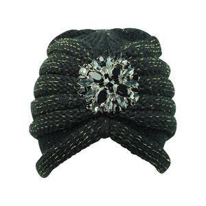 Knit Turban With Beaded Broach